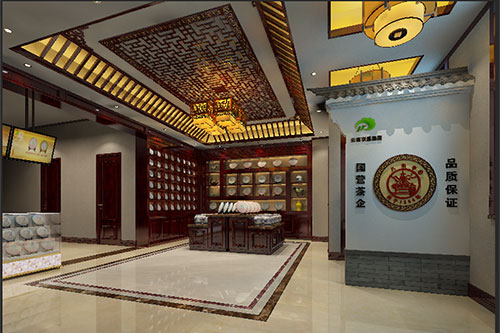 德宏古朴典雅的中式茶叶店大堂设计效果图