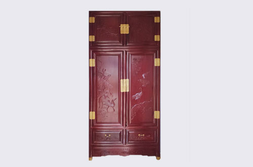 德宏高端中式家居装修深红色纯实木衣柜